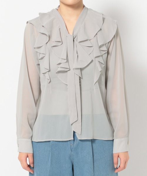 mysty woman(ミスティウーマン)の「ラッフルタイブラウス 315698(シャツ/ブラウス・レディース・アイボリー/グレー/ブラック・FREE)」の7枚目の写真