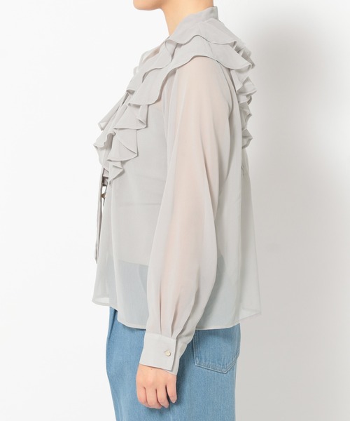 mysty woman(ミスティウーマン)の「ラッフルタイブラウス 315698(シャツ/ブラウス・レディース・アイボリー/グレー/ブラック・FREE)」の8枚目の写真