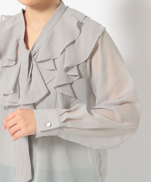 mysty woman(ミスティウーマン)の「ラッフルタイブラウス 315698(シャツ/ブラウス・レディース・アイボリー/グレー/ブラック・FREE)」の12枚目の写真