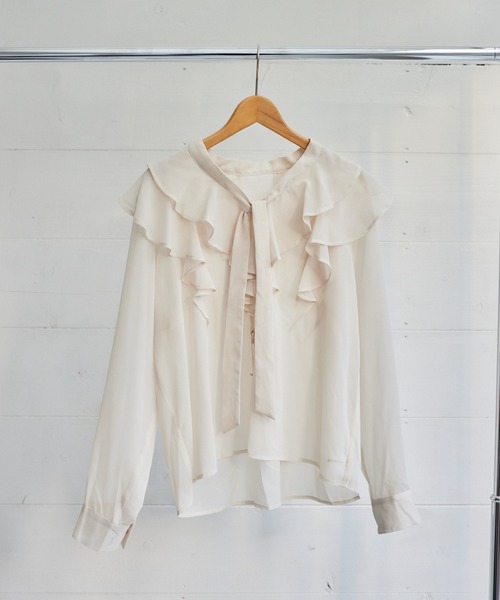mysty woman(ミスティウーマン)の「ラッフルタイブラウス 315698(シャツ/ブラウス・レディース・アイボリー/グレー/ブラック・FREE)」の22枚目の写真