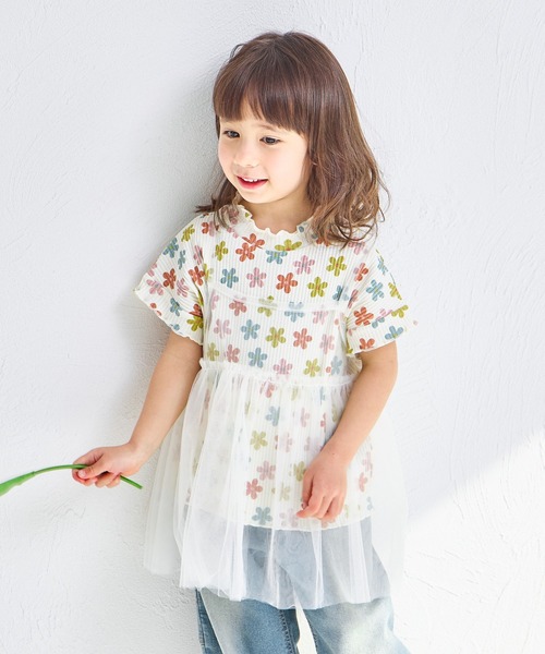 pairmanon（ペアマノン）の「【リンクコーデ】【リブコットン100】2枚セット チュールキャミソール付きTシャツ（Tシャツ/カットソー・キッズ・ブラック系その他2/ブラック系その他/ホワイト系その他2/ホワイト系その他/ベージュ・120/130/140/150/100/110/90）」の2枚目の写真