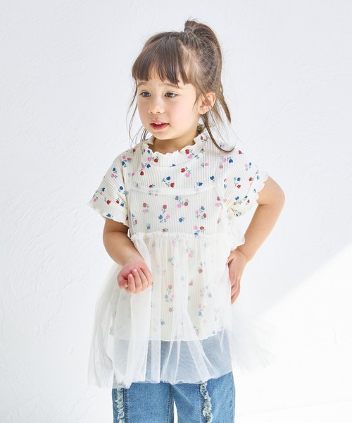 pairmanon（ペアマノン）の「【リンクコーデ】【リブコットン100】2枚セット チュールキャミソール付きTシャツ（Tシャツ/カットソー・キッズ・ブラック系その他2/ブラック系その他/ホワイト系その他2/ホワイト系その他/ベージュ・120/130/140/150/100/110/90）」の3枚目の写真