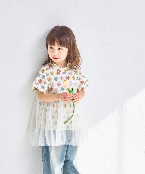 pairmanon（ペアマノン）の「【リンクコーデ】【リブコットン100】2枚セット チュールキャミソール付きTシャツ（Tシャツ/カットソー・キッズ・ブラック系その他2/ブラック系その他/ホワイト系その他2/ホワイト系その他/ベージュ・120/130/140/150/100/110/90）」の9枚目の写真