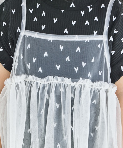 pairmanon（ペアマノン）の「【リンクコーデ】【リブコットン100】2枚セット チュールキャミソール付きTシャツ（Tシャツ/カットソー・キッズ・ブラック系その他2/ブラック系その他/ホワイト系その他2/ホワイト系その他/ベージュ・120/130/140/150/100/110/90）」の16枚目の写真