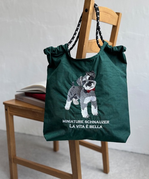 LBC(エルビーシー)の「アニマル刺繍コードトートバッグ(ショルダーバッグ・レディース・ベージュ/グリーン/チャコールグレー/ライトグレー/ブルー・FREE)」の4枚目の写真