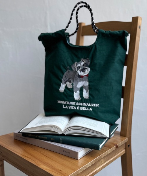 LBC(エルビーシー)の「アニマル刺繍コードトートバッグ(ショルダーバッグ・レディース・ベージュ/グリーン/チャコールグレー/ライトグレー/ブルー・FREE)」の6枚目の写真