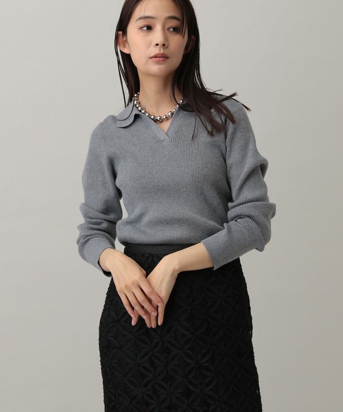 GLOBAL WORK(グローバルワーク)の「MATINEE LINE/リブポロスキッパープルオーバー/288704(ニット/セーター・レディース・ネイビー/ベージュ/グレー・LARGE/MEDIUM)」の7枚目の写真