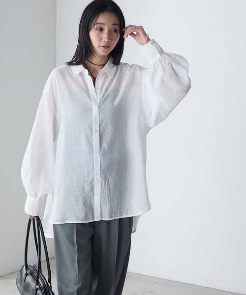 forksy.（フォルクシー）の「【forksy.】シアー ボリューム オーバーサイズ BIGシャツ（シャツ/ブラウス・レディース・チャコール/オフホワイト/グレー系/ブルー・FREE）」の7枚目の写真