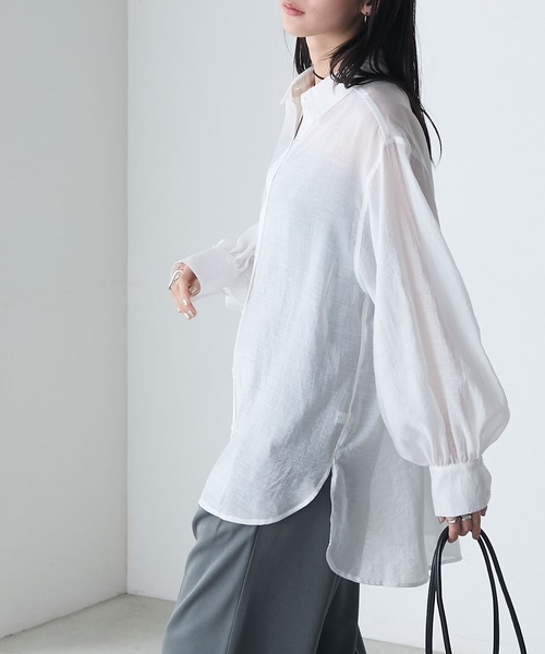 forksy.（フォルクシー）の「【forksy.】シアー ボリューム オーバーサイズ BIGシャツ（シャツ/ブラウス・レディース・チャコール/オフホワイト/グレー系/ブルー・FREE）」の10枚目の写真