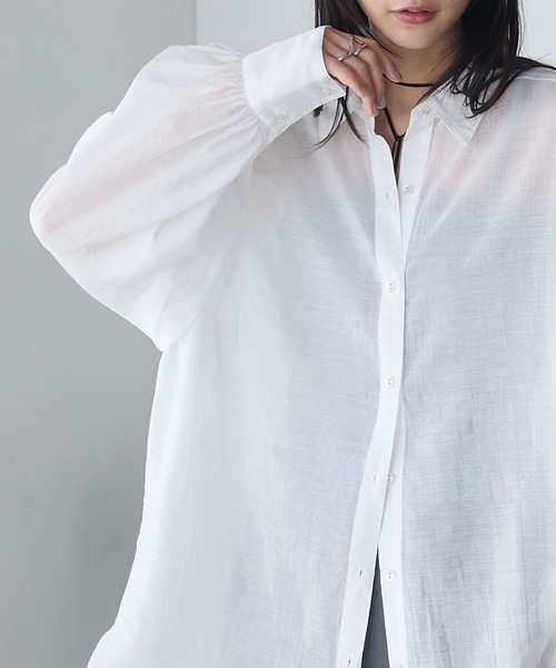forksy.（フォルクシー）の「【forksy.】シアー ボリューム オーバーサイズ BIGシャツ（シャツ/ブラウス・レディース・チャコール/オフホワイト/グレー系/ブルー・FREE）」の12枚目の写真