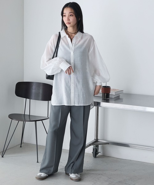 forksy.（フォルクシー）の「【forksy.】シアー ボリューム オーバーサイズ BIGシャツ（シャツ/ブラウス・レディース・チャコール/オフホワイト/グレー系/ブルー・FREE）」の15枚目の写真