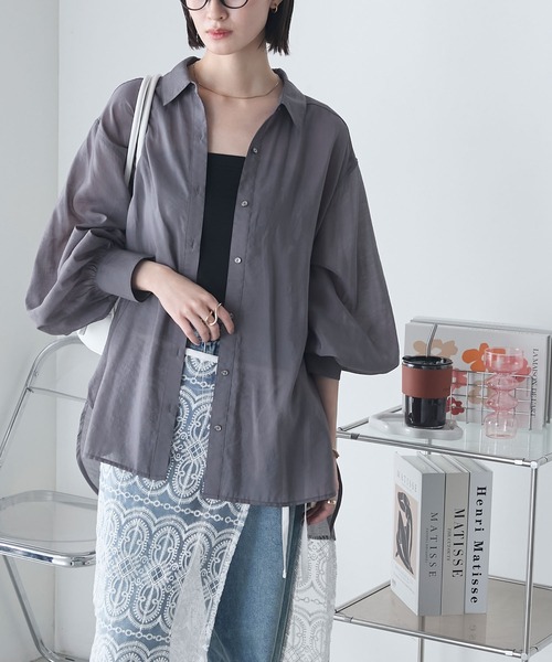 forksy.（フォルクシー）の「【forksy.】シアー ボリューム オーバーサイズ BIGシャツ（シャツ/ブラウス・レディース・チャコール/オフホワイト/グレー系/ブルー・FREE）」の17枚目の写真