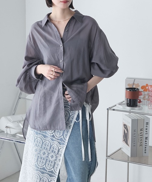 forksy.（フォルクシー）の「【forksy.】シアー ボリューム オーバーサイズ BIGシャツ（シャツ/ブラウス・レディース・チャコール/オフホワイト/グレー系/ブルー・FREE）」の20枚目の写真