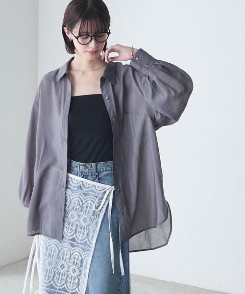 forksy.（フォルクシー）の「【forksy.】シアー ボリューム オーバーサイズ BIGシャツ（シャツ/ブラウス・レディース・チャコール/オフホワイト/グレー系/ブルー・FREE）」の21枚目の写真