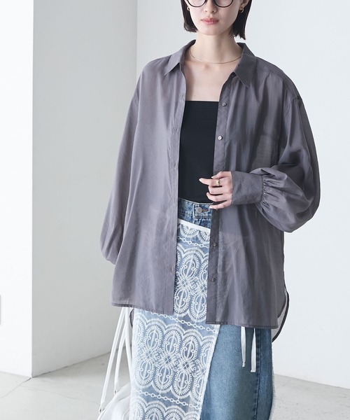 forksy.（フォルクシー）の「【forksy.】シアー ボリューム オーバーサイズ BIGシャツ（シャツ/ブラウス・レディース・チャコール/オフホワイト/グレー系/ブルー・FREE）」の22枚目の写真