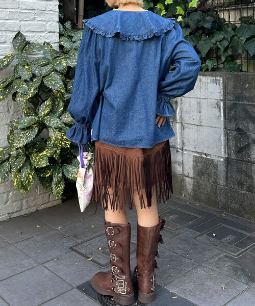 HELLO.SANFRANCISCO（ハローサンフランシスコ）の「【HELLO.SANFRANCISCO/ハローサンフランシスコ】ラッフルカラーデニムブラウス（シャツ/ブラウス・レディース・サックスブルー/ブルー・ONE SIZE）」の8枚目の写真