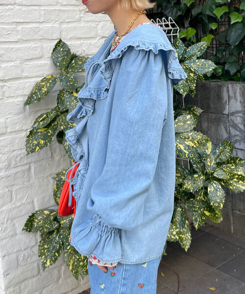 HELLO.SANFRANCISCO（ハローサンフランシスコ）の「【HELLO.SANFRANCISCO/ハローサンフランシスコ】ラッフルカラーデニムブラウス（シャツ/ブラウス・レディース・サックスブルー/ブルー・ONE SIZE）」の11枚目の写真