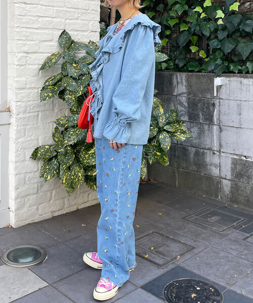 HELLO.SANFRANCISCO（ハローサンフランシスコ）の「【HELLO.SANFRANCISCO/ハローサンフランシスコ】ラッフルカラーデニムブラウス（シャツ/ブラウス・レディース・サックスブルー/ブルー・ONE SIZE）」の14枚目の写真