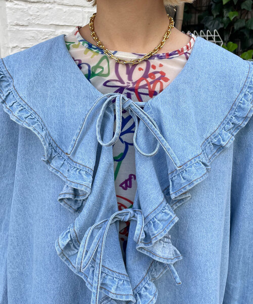 HELLO.SANFRANCISCO（ハローサンフランシスコ）の「【HELLO.SANFRANCISCO/ハローサンフランシスコ】ラッフルカラーデニムブラウス（シャツ/ブラウス・レディース・サックスブルー/ブルー・ONE SIZE）」の19枚目の写真