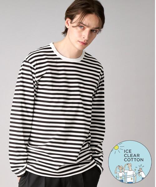 DRESSTERIOR(ドレステリア)の「【接触冷感/抗菌防臭/消臭】ICE CLEAR COTTON ボーダーロングTシャツ(Tシャツ/カットソー・メンズ・ブラック系2・94/90/92/91)」の1枚目の写真