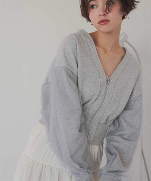 titivate(ティティベイト)の「袖チュールWジップ裏毛カーディガン(カーディガン/ボレロ・レディース・ダークグレー/杢グレー/オートミール・FREE)」の18枚目の写真