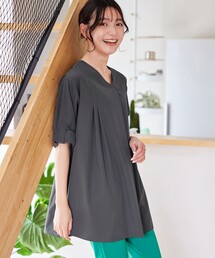 ストレッチタフタタックチュニックブラウス