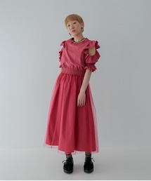 カットアウトショルダーチュールワンピース
