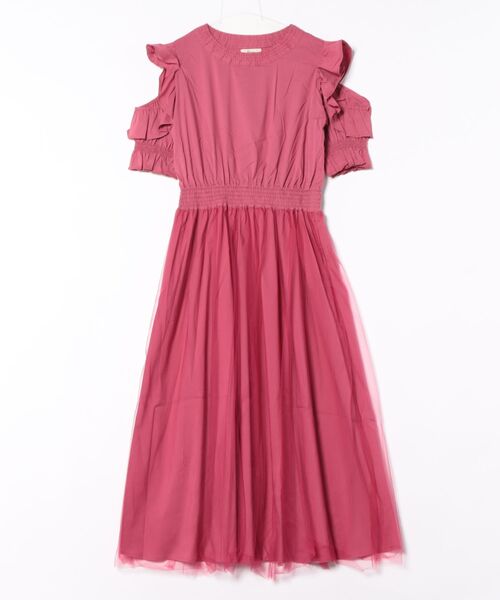 日本未入荷【Aakasha カットアウトショルダー ワンピース】 セール】カットアウトショルダーチュールワンピース（ワンピース