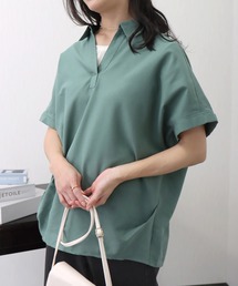 やわさらリネン〈洗濯機可能・吸水速乾・UVカット〉無地スキッパーシャツ