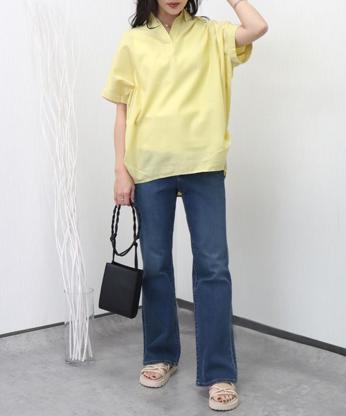 libelle more（リベル モア）の「やわさらリネン〈洗濯機可能・吸水速乾・UVカット〉無地スキッパーシャツ（シャツ/ブラウス・レディース・ベージュ/ネイビー/ラベンダー/オフホワイト/セージグリーン/レモンイエロー・M/L）」の20枚目の写真