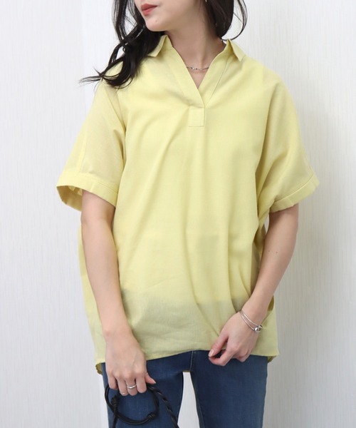 libelle more（リベル モア）の「やわさらリネン〈洗濯機可能・吸水速乾・UVカット〉無地スキッパーシャツ（シャツ/ブラウス・レディース・ベージュ/ネイビー/ラベンダー/オフホワイト/セージグリーン/レモンイエロー・M/L）」の22枚目の写真