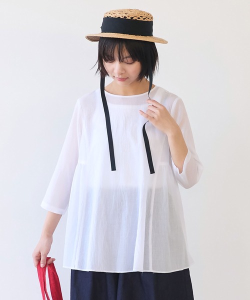 ビュルデサボン　強撚ポプリン 半袖シャツ △コットン/ボイルローン tunic ブラウス（シャツ/ブラウス