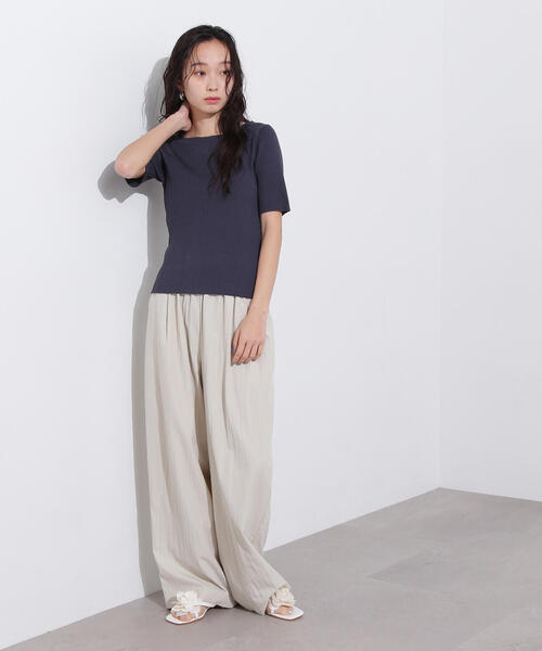 N.（N. Natural Beauty Basic）（エヌエヌナチュラルビューティーベーシック）の「前後２ＷＡＹ半袖ニット（ニット/セーター・レディース・グレー/オフホワイト/オレンジ・MEDIUM）」の5枚目の写真