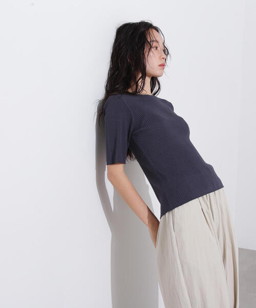 N.（N. Natural Beauty Basic）（エヌエヌナチュラルビューティーベーシック）の「前後２ＷＡＹ半袖ニット（ニット/セーター・レディース・グレー/オフホワイト/オレンジ・MEDIUM）」の7枚目の写真