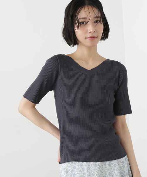 N.（N. Natural Beauty Basic）（エヌエヌナチュラルビューティーベーシック）の「前後２ＷＡＹ半袖ニット（ニット/セーター・レディース・グレー/オフホワイト/オレンジ・MEDIUM）」の11枚目の写真