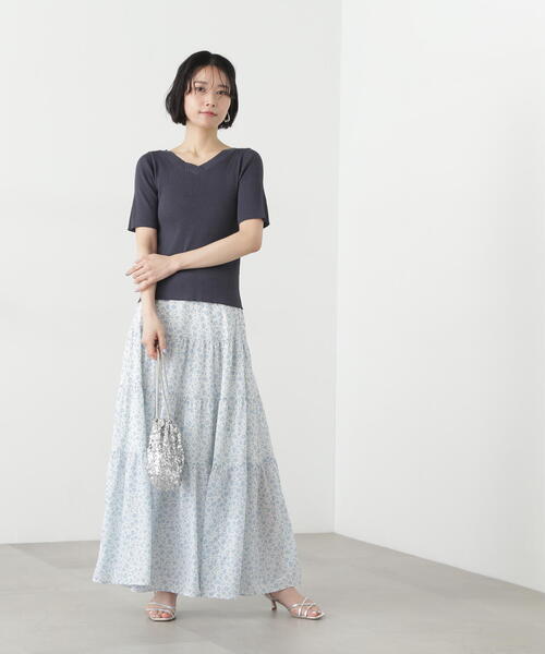 N.（N. Natural Beauty Basic）（エヌエヌナチュラルビューティーベーシック）の「前後２ＷＡＹ半袖ニット（ニット/セーター・レディース・グレー/オフホワイト/オレンジ・MEDIUM）」の12枚目の写真