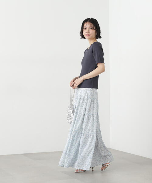 N.（N. Natural Beauty Basic）（エヌエヌナチュラルビューティーベーシック）の「前後２ＷＡＹ半袖ニット（ニット/セーター・レディース・グレー/オフホワイト/オレンジ・MEDIUM）」の14枚目の写真