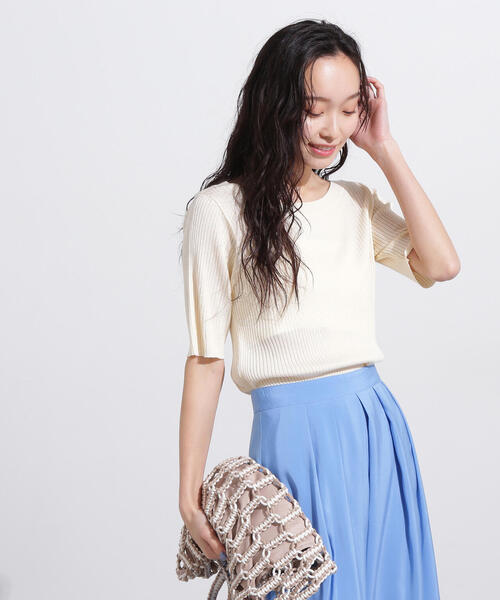 N.（N. Natural Beauty Basic）（エヌエヌナチュラルビューティーベーシック）の「前後２ＷＡＹ半袖ニット（ニット/セーター・レディース・グレー/オフホワイト/オレンジ・MEDIUM）」の21枚目の写真