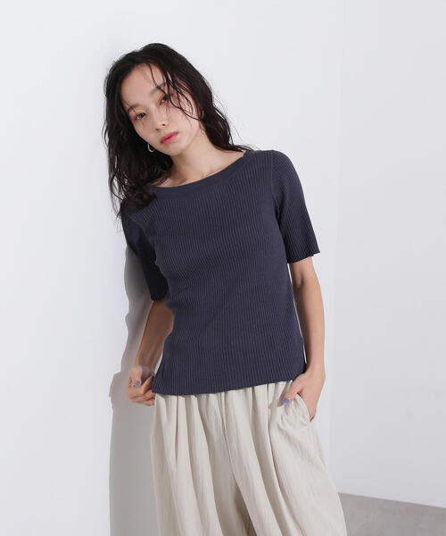 N.（N. Natural Beauty Basic）（エヌエヌナチュラルビューティーベーシック）の「前後２ＷＡＹ半袖ニット（ニット/セーター・レディース・グレー/オフホワイト/オレンジ・MEDIUM）」の2枚目の写真