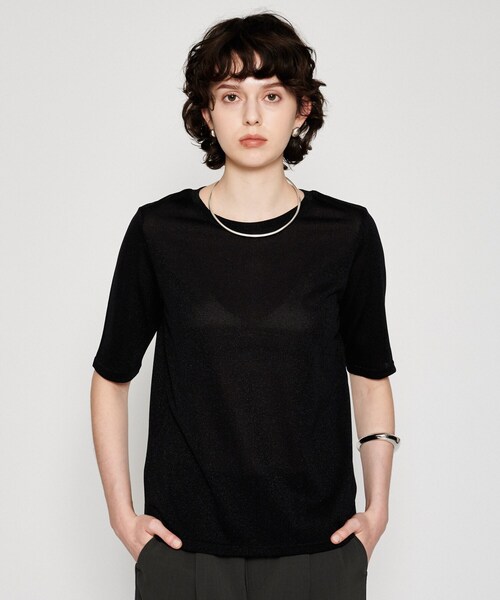 cloenc（クロエンス）の「【手洗い可】シアーラメTシャツ（Tシャツ/カットソー・レディース・ブラック/ブラウン系/ライトグレー・02）」の2枚目の写真