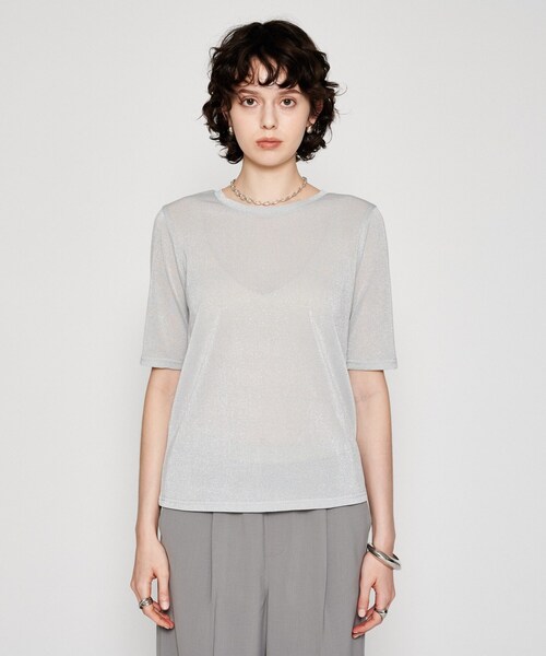 cloenc（クロエンス）の「【手洗い可】シアーラメTシャツ（Tシャツ/カットソー・レディース・ブラック/ブラウン系/ライトグレー・02）」の5枚目の写真