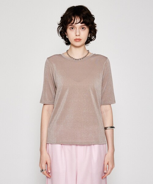 cloenc（クロエンス）の「【手洗い可】シアーラメTシャツ（Tシャツ/カットソー・レディース・ブラック/ブラウン系/ライトグレー・02）」の4枚目の写真
