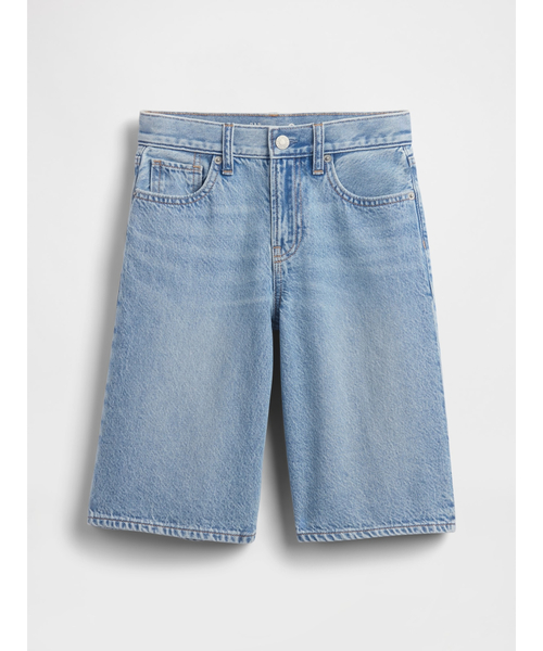 セール】ミッドライズ ロングライン デニムショートパンツ