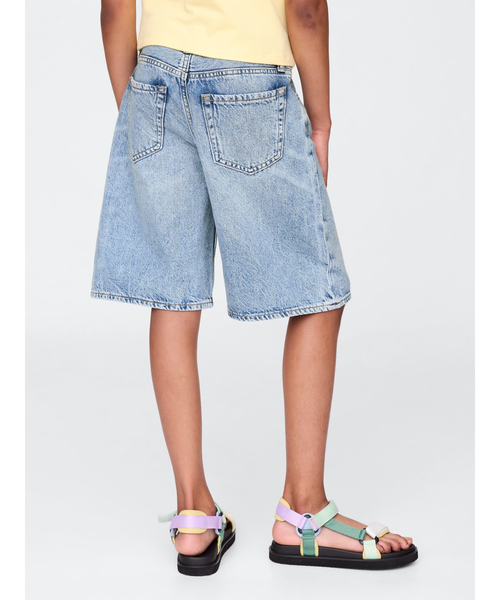 セール】ミッドライズ ロングライン デニムショートパンツ