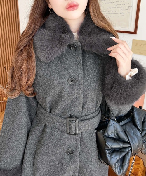 COEL♡アウター3枚セット　コート ファーティペット付きミドル丈ステンカラーコート（ステンカラーコート