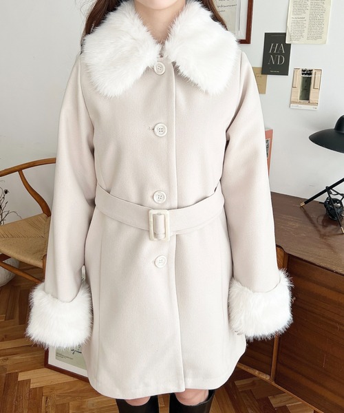 ファーティペット付きミドル丈ステンカラーコート（ステンカラーコート