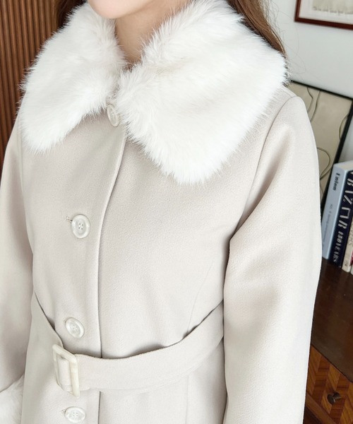 ファーティペット付きミドル丈ステンカラーコート（ステンカラーコート