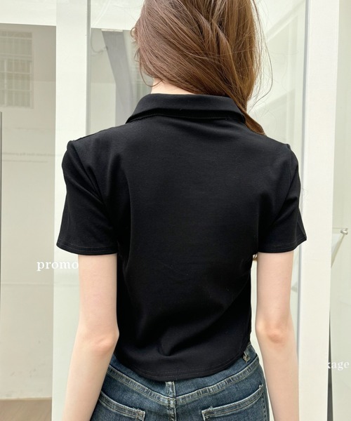 Ada.(エイダ)の「ダブルジップ ギャザーデザイン 襟付きカットソー(Tシャツ/カットソー・レディース・グレー/ブラック/カーキ/ホワイト/アイボリー/チャコール・M/L)」の16枚目の写真