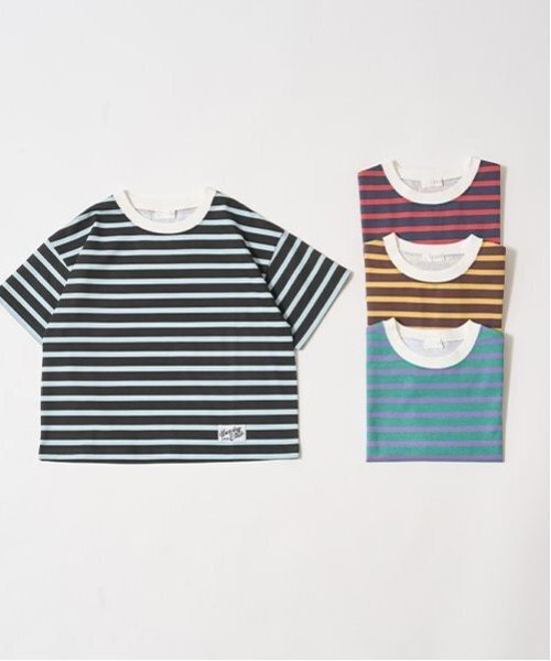 b・ROOM（ビールーム）の「【カイテキ天竺】プリントボーダービッグTシャツ（Tシャツ/カットソー・キッズ・マスタード/ターコイズブルー/パープル系その他/レッド・150cm/140cm/100cm/130cm/110cm/120cm）」の5枚目の写真