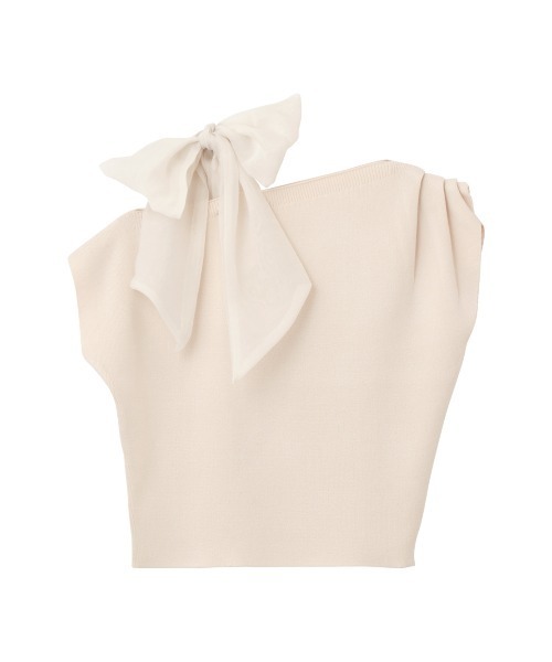 PEACH JOHN（ピーチジョン）の「アシメトリーリボンニットトップス（Tシャツ/カットソー・レディース・ミント/ホワイト/ブラック・ONE SIZE）」の13枚目の写真